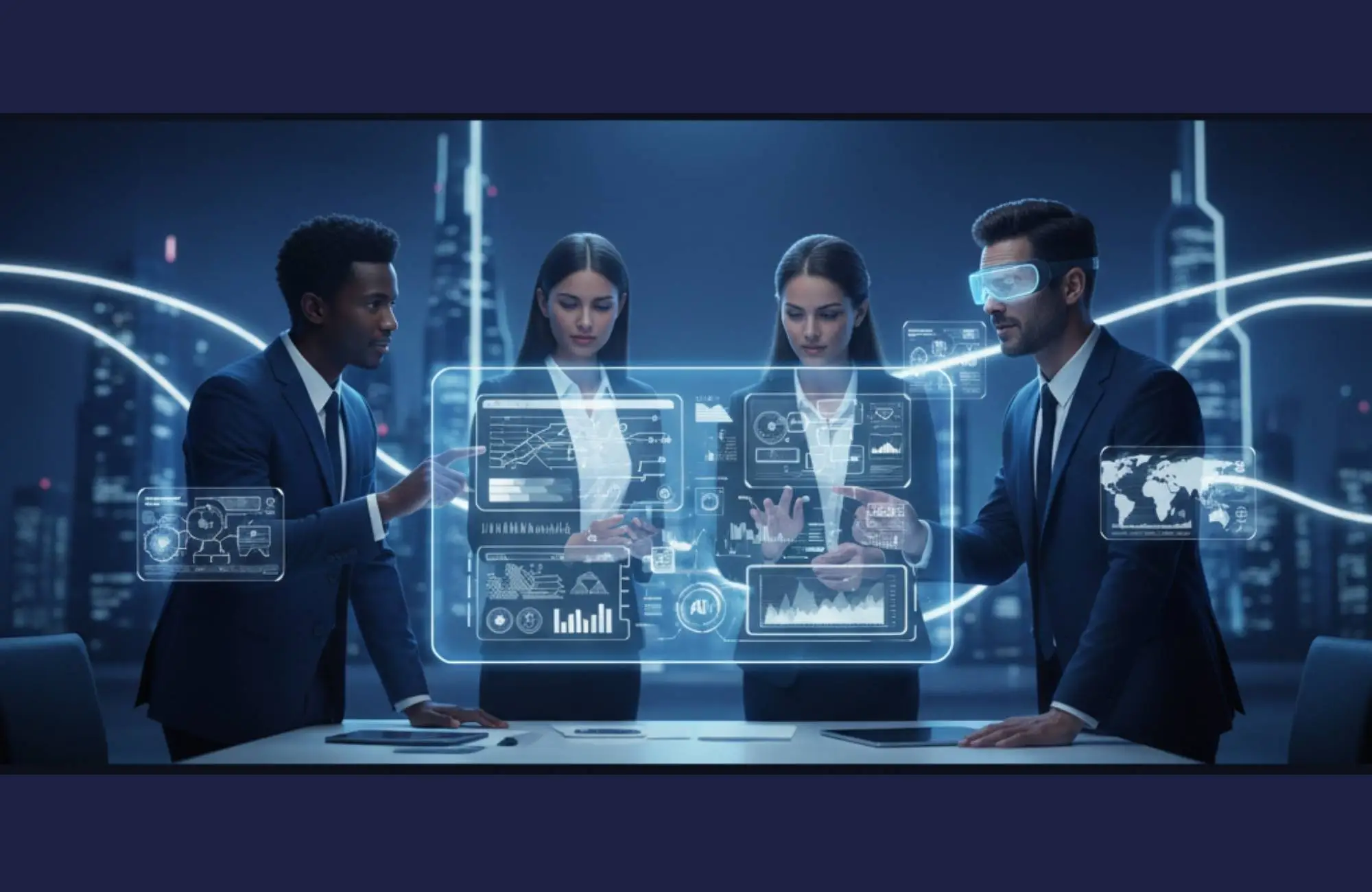 Business team collaborating on digital innovation strategy powered by CodeSol Technologies.