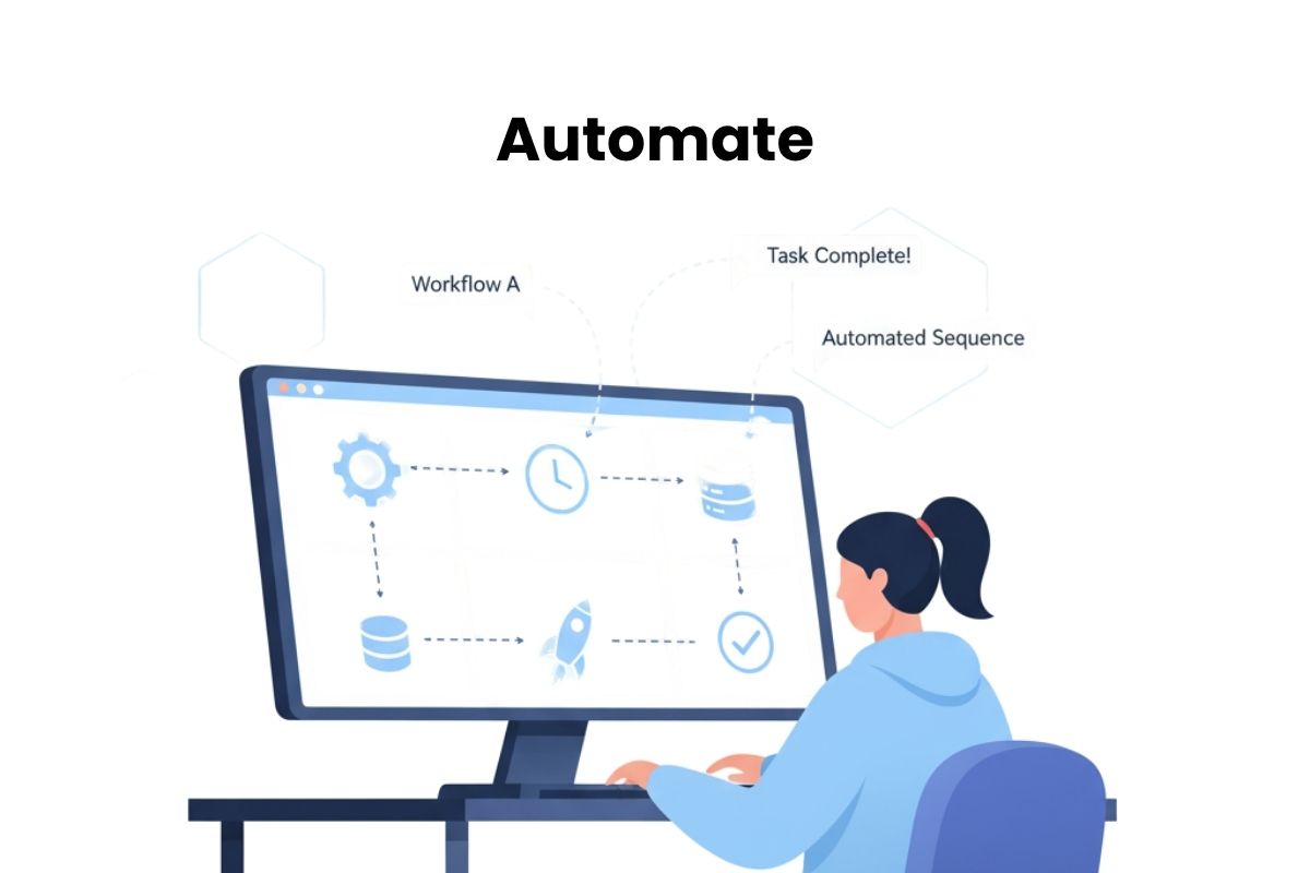 Illustration of automation tools streamlining business workflows and reducing manual work.