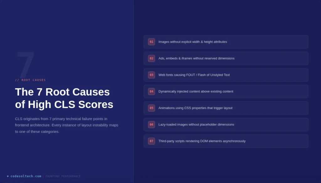 Frontend Performance: Reducing CLS (Cumulative Layout Shift) to Zero 3 The 7 Root Causes of High CLS Scores