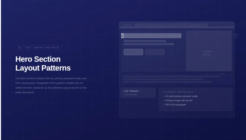 Search Engines & Design Patterns: How Layout and UX Signals Drive Googlebot Crawl Efficiency 6 3. Hero Section Layout Patterns