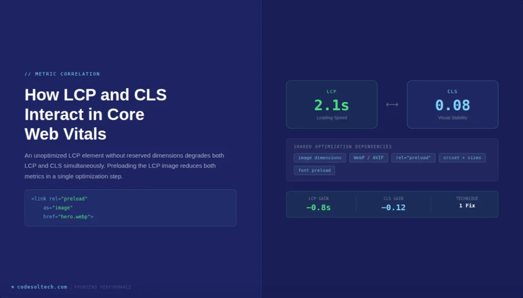 Frontend Performance: Reducing CLS (Cumulative Layout Shift) to Zero 11 How LCP and CLS Interact in Core Web Vitals Scoring
