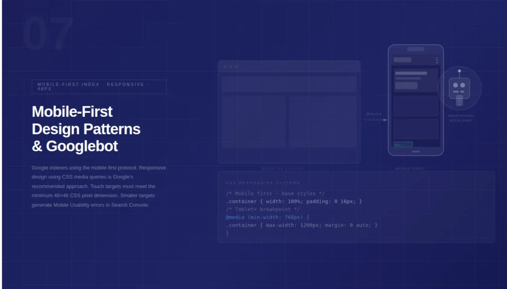 Search Engines & Design Patterns: How Layout and UX Signals Drive Googlebot Crawl Efficiency 12 Mobile-First Design Patterns and Googlebot's Mobile Crawler