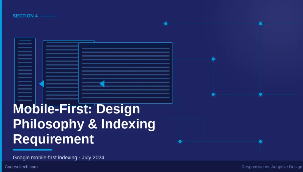 Responsive vs Adaptive Design: Architecture, Breakpoints & SEO Impact 4 4. Mobile-First: A Design Philosophy and an Indexing Requirement