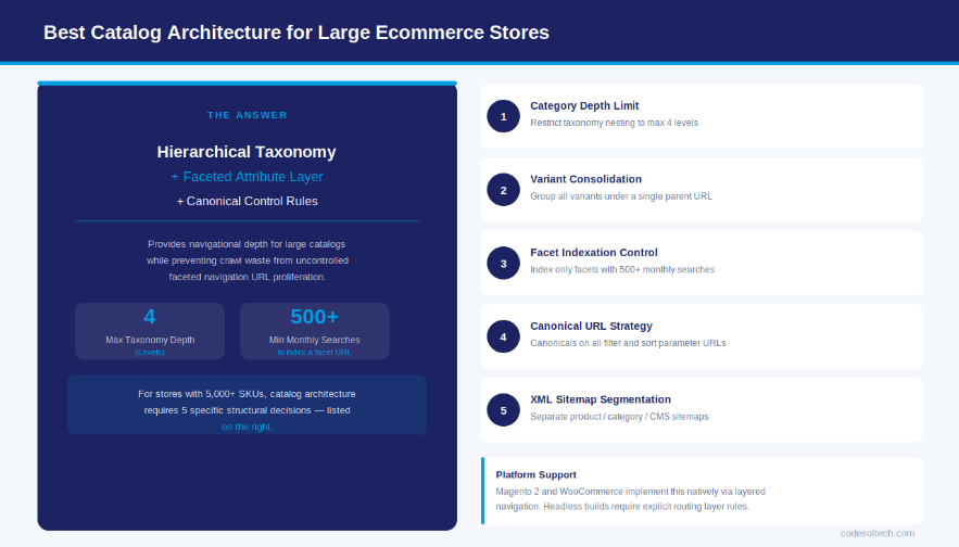 E-commerce Product Catalog Architecture: SKU, Taxonomy & Attributes 5 What Is the Best Catalog Architecture for Large E-commerce Stores?