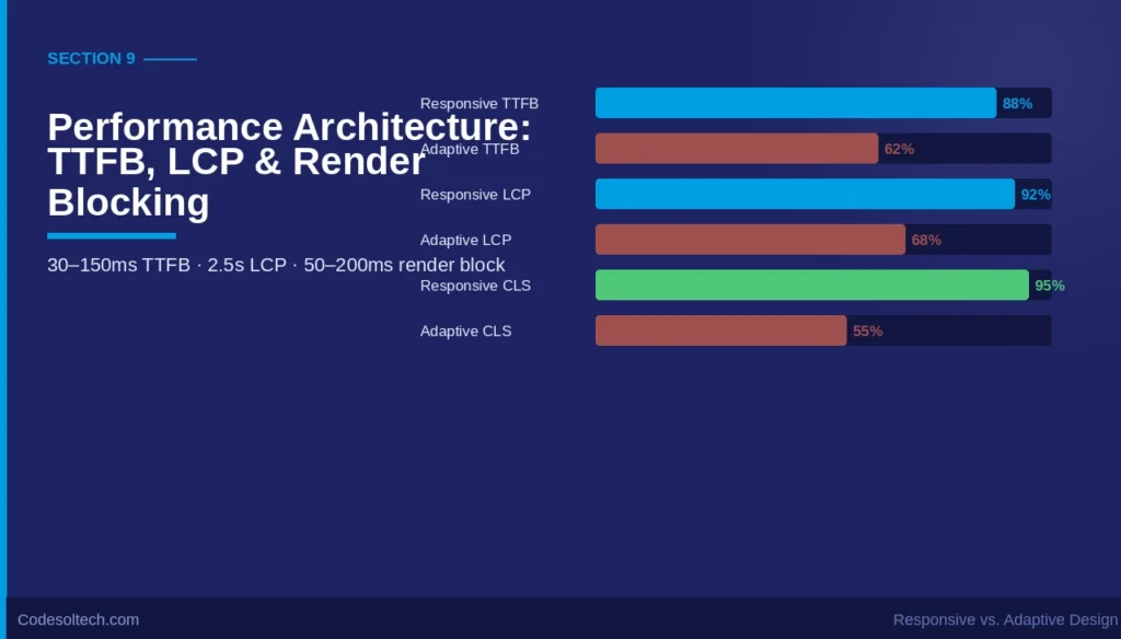 Responsive vs Adaptive Design: Architecture, Breakpoints & SEO Impact 8 9. Performance Architecture: TTFB, LCP, and Render Blocking