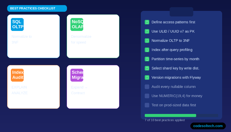 Database Schema Design for Scale: SQL, NoSQL, and Normalization Strategies 11 Database Schema Design Best Practices for Scale: A Reference Checklist