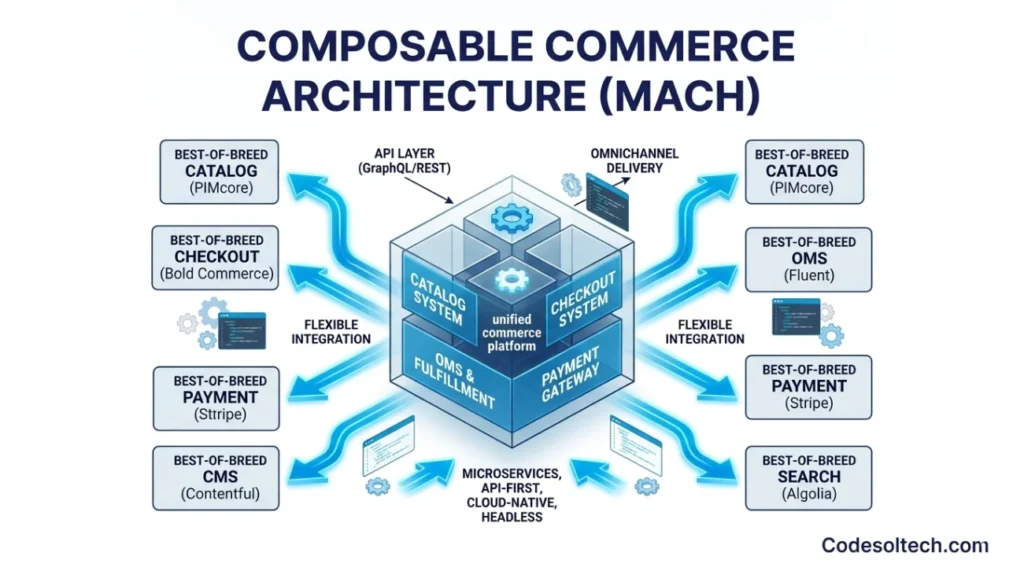 E-commerce Development Architecture: How Catalog, Checkout, OMS, and Payment Systems Work Together 7 Composable Commerce Architecture (MACH)