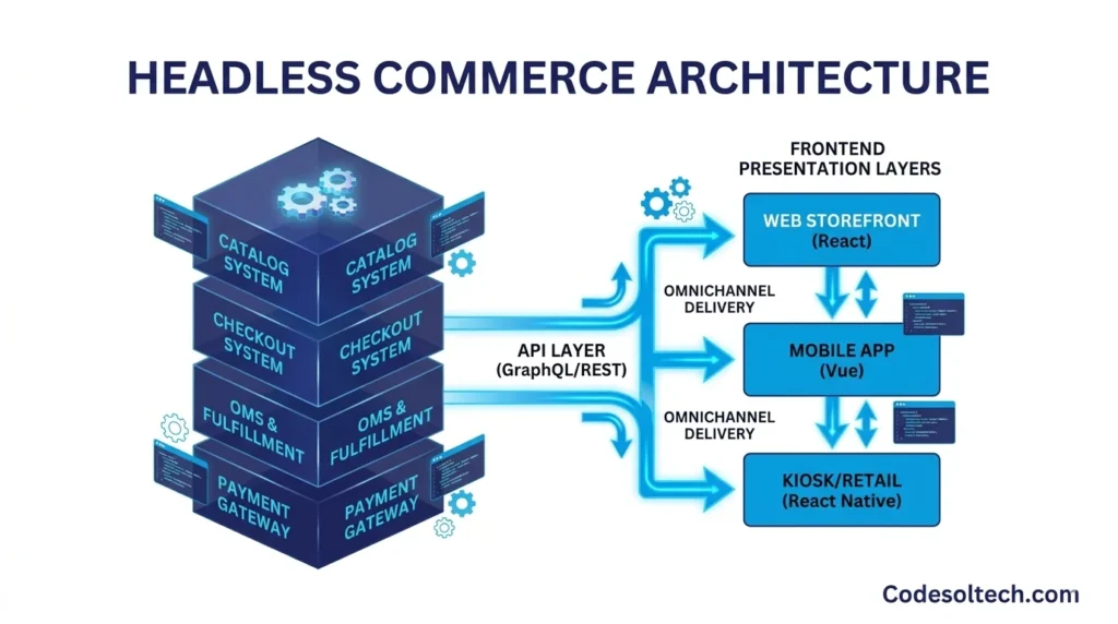 E-commerce Development Architecture: How Catalog, Checkout, OMS, and Payment Systems Work Together 6 Headless Commerce Architecture