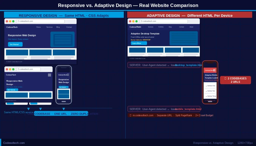 Responsive vs Adaptive Design: Architecture, Breakpoints & SEO Impact 1 Responsive vs Adaptive website Design