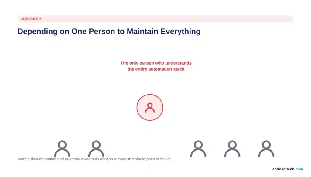 6. Depending on one person to maintain the entire workflow stack