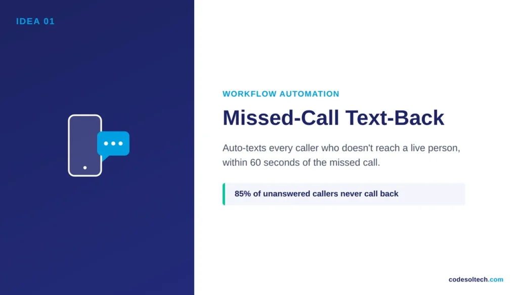 10 Workflow Automation Ideas Every Local Business Needs 1 1. Missed-call text-back