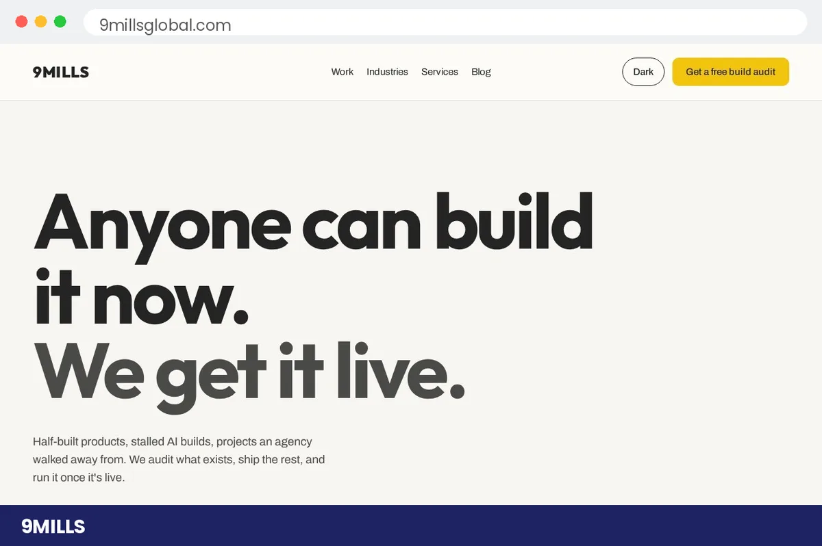 9MILLS homepage hero screenshot, Austin AI automation agency