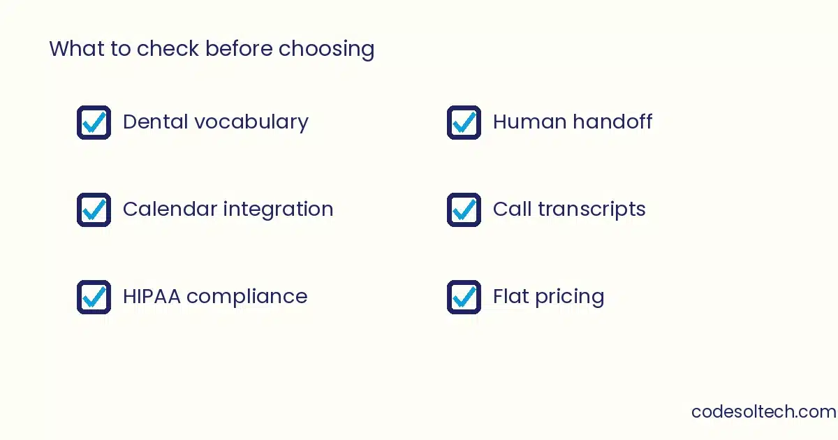 Checklist for choosing an AI receptionist for a dental practice