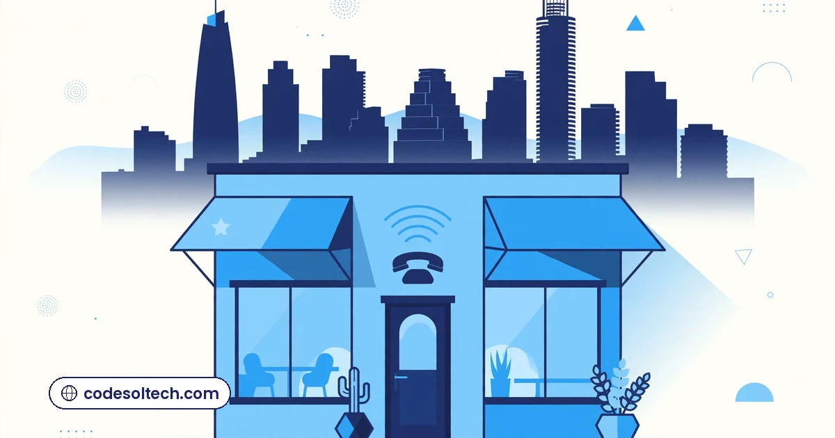 Austin Texas restaurant storefront with skyline and AI phone answering concept