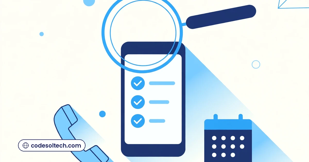 Evaluating AI phone system features for restaurants with a magnifying glass and checklist