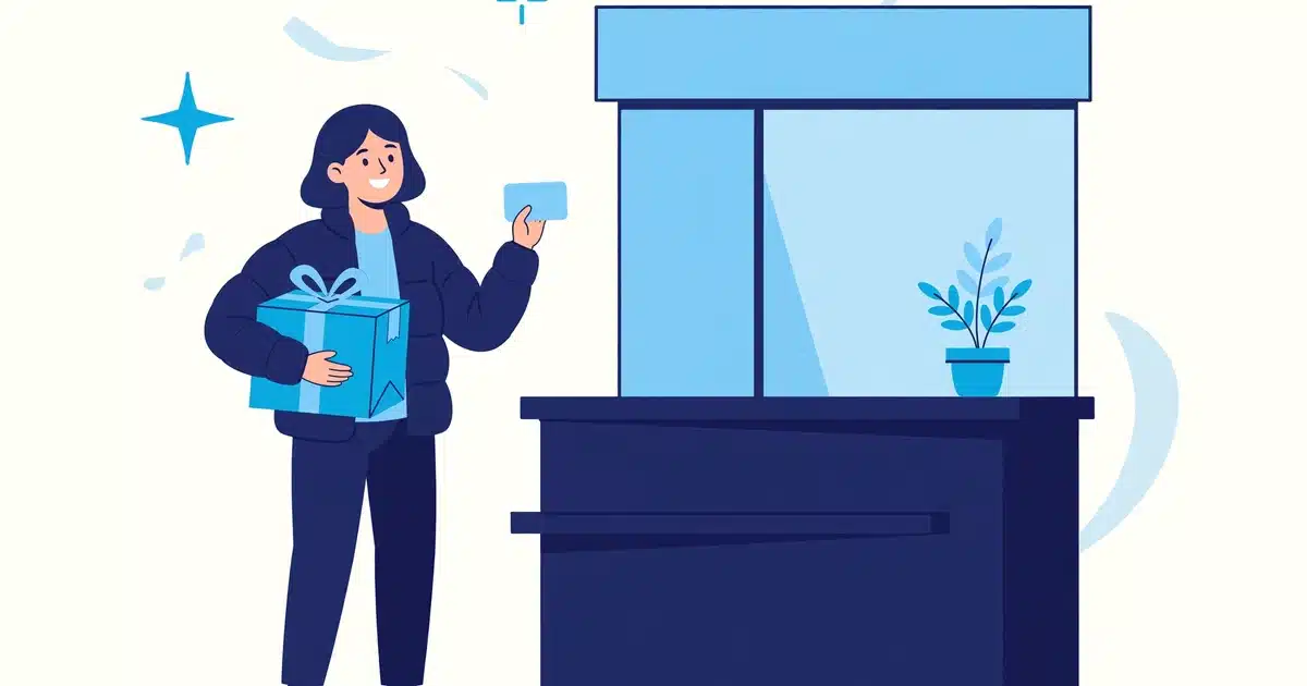 Returning ecommerce shopper holding a delivery package and loyalty card