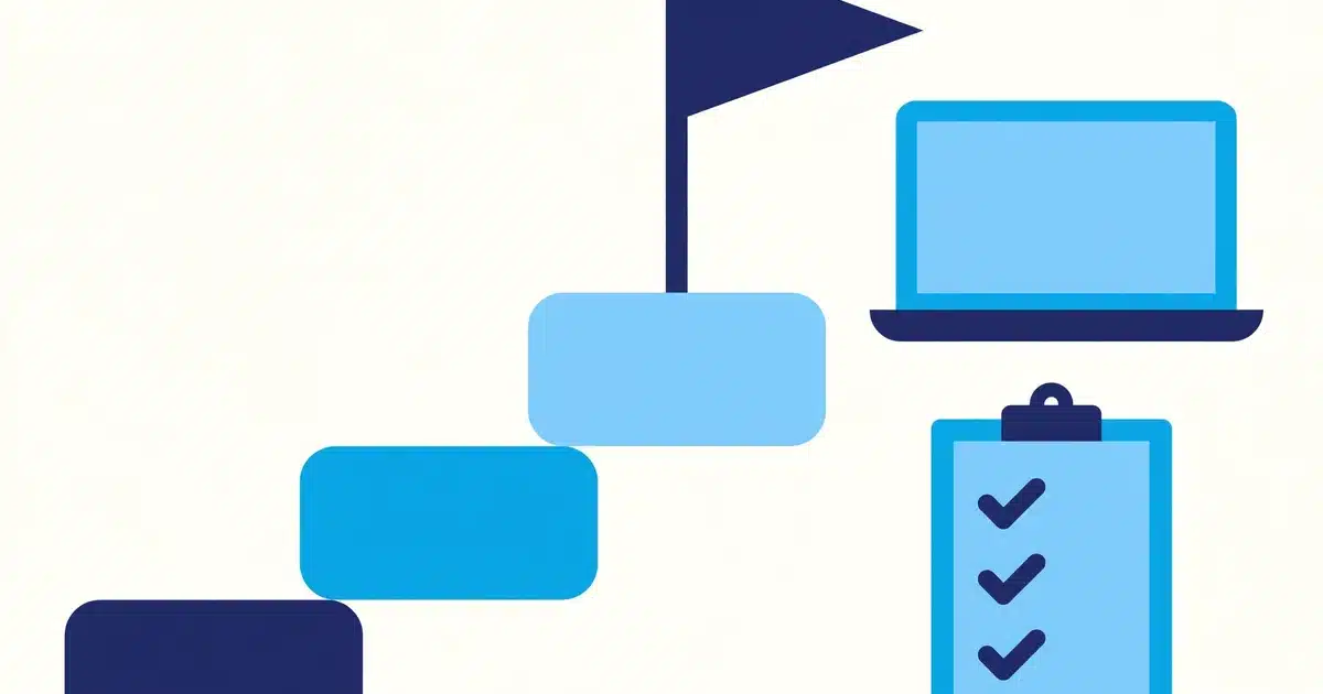 Step by step rollout plan for an ecommerce store with laptop and checklist