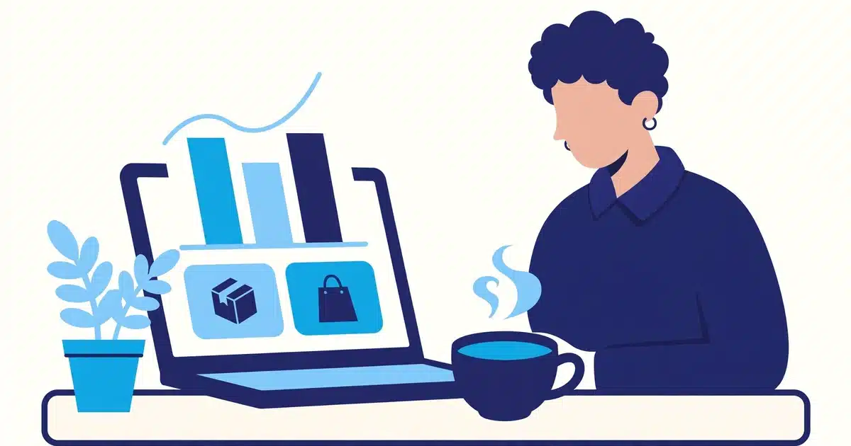 Austin online store owner reviewing a store dashboard with sales charts and orders