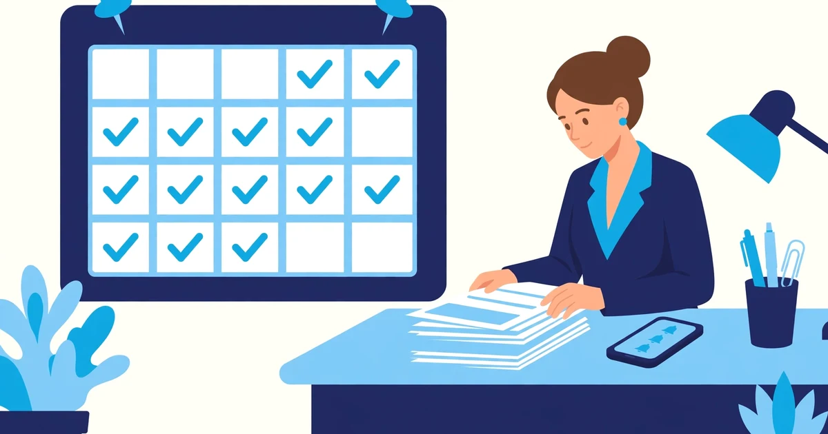 Flat illustration of clinic appointment scheduling with a calendar, reminder messages on a phone, and a receptionist organizing bookings