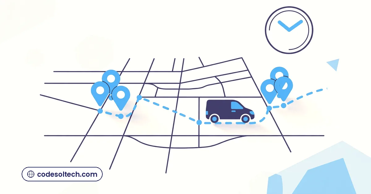 Optimized pest control technician route map with clustered stops across neighborhoods