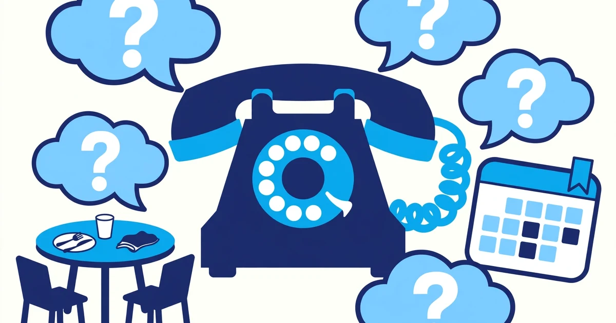 Restaurant telephone surrounded by speech bubbles and a calendar